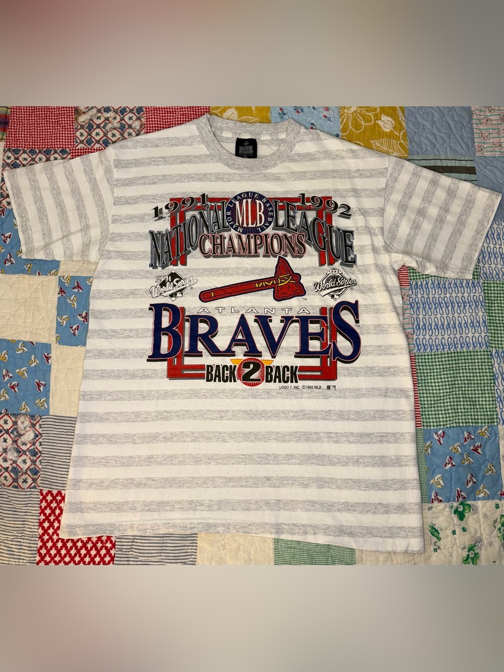 VTG 90s Logo 7 Atlanta Braves Back 2 Back National League Champions T-Shirt XL